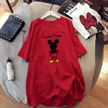 Mickey Mouse Īsām piedurknēm T-krekls Sieviešu Vasaras Vidū-garums 2022 Disney T-krekls Modes Dizaina Jaunu Zaudēt Lielu Izmēru Plānās Augšu