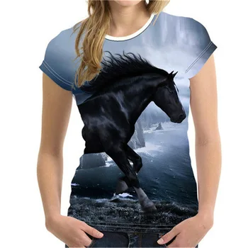 Sieviešu T Krekli 3d Zirgu Drukāt Īsām Piedurknēm T Sievietēm, O-veida kakla Harajuku Dāmas Apģērbu Top Gadījuma Streetwear Gadījuma Tee Krekls