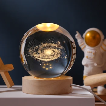3D Crystal Ball LED Nakts Gaisma Mēness Galaxy Projektoru Atmosfēras Mājas Guļamistaba Dekoratīvās Gaismas USB Plug-in Darbvirsmas Nakts Lampas