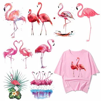 Dzelzs par Jauki Flamingo Ielāpus Meitene Apģērbs DIY T-krekls Aplikācijas Siltuma Pārneses Vinila Uzlīmes uz Apģērba Termiskā Nospiediet H