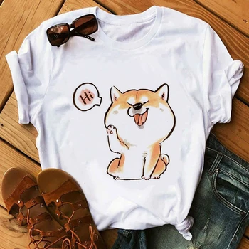 Sieviešu Harajuku Estētisko Balts Tops Tee Shiba Inu Grafiskais Izdrukāt T-krekls Suns Mīļāko Tshirt Jauno Korejas Modes Gadījuma Sieviešu T Krekls