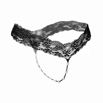 Seksīga Mežģīņu T-Bikses Pērle Masāža mini Apakšbikses, Dāmas Pārredzamu Bezšuvju apakšveļa sieviešu Sexy ķēdes Siksnas g string redzēt cauri