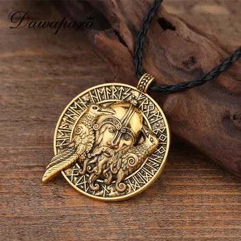 Dawapara Skandināvu Vikingi Odin ir Ravens Vintage Kuloni, Kaklarotas Pārdabisks Vārna Rūnas, Talismans, Amulets, Rotaslietas Vīriešiem