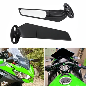 Modificētu Motociklu Spoguļi Kawasaki Ninja 250 300 400 650 H2 H4 Regulējams Rotācijas Atpakaļskata Vēja Grozāmos Ārējie Sānu Spoguļi