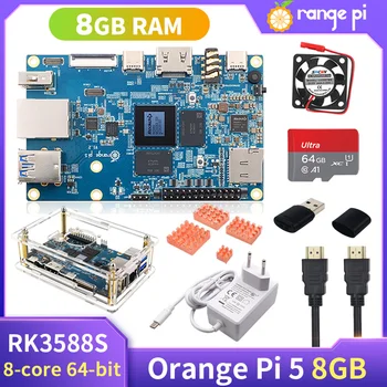 Apelsīnu Pi 5 8GB RK3588S 8-Kodolu 64-Bitu pārraides Moduli PCIE Ārējo WiFi BT Gigabit Ethernet Izvēles Barošanas Akrila Gadījumā Heatsinks