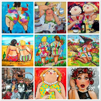 Pilna Apaļa Kvadrātveida 5D Dimanta Glezna, Karikatūra, Sexy Sievietes Tauku Dāmas Izšūšanas darbi ar Dimanta Mozaīkas Attēlu Rhinestones Dekoru, Dāvanu