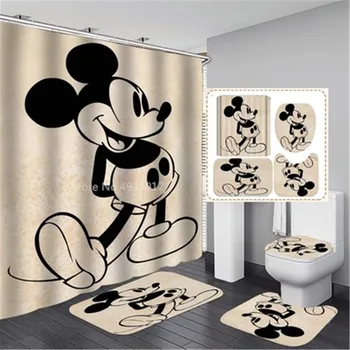 Disney Cartoon Haki Minnie Mickey Mouse Bērnu Vannas aizkaru Ūdensizturīgs Smieklīgi Dušas Aizkars Pjedestāla neslīdošu Vannas Paklājiņu Komplekts