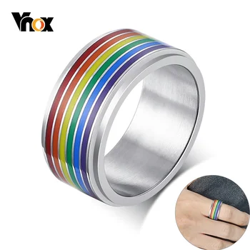 Vnox 8mm Ripu Stresu Atbrīvošanas Gredzenu Vīriešiem Emaljas Varavīksnes Līnijas Pirkstu Joslas Gadījuma Lepnums LGBTQ Rotaslietas