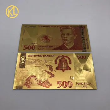 1pc Krāsas lietuvas Lits 500 Zelta Pārklājumu Plastmasas Banknošu biļeti popuplar dzejnieks Vincas Kudirka suvenīru kolekcija