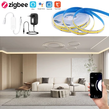 Zigbee mobilo telefonu kontroles 5-10M LED Sloksnes Gaismas Nama Dekorēšana Apgaismojums Regulējamas, Elastīgas COB Tuya led sloksnes smart
