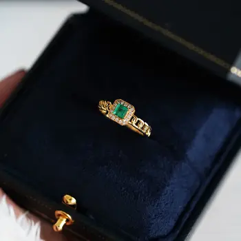[Emerald Night] S925 Sudraba Dabas Emerald Inkrustēts Dimanta Dārgakmens Gredzenu Sieviešu Atvēršanas Regulēšana