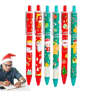 Ziemassvētku Gēla Pildspalvas Komplekts 6 GAB Santa Claus Gēla Pildspalvas, Kancelejas Dzimšanas diena Ziemassvētku Dāvanu 0.5 mm, Melna Drukas Rakstāmpiederumi Skolas Adrese