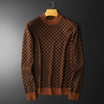 2022 Pleds Kontrasta Krāsu Džemperis Ietilpst Vīriešu Garām Piedurknēm Slim Drukāšanas Džemperis Džemperis Sociālo Kleita Krekls Streetwear Vīriešu Apģērbs