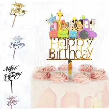 Akrila Kūka Topper Zelta Happy Birthday Cake Toppers Bērniem Dzimšanas dienas ballīti Kūka Rotājumi svinēt Dzimšanas dienas dāvanu deserts