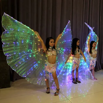 Spārni Balta, Varavīksnes Bērniem Led Spīd Spārniem Vēdera Dejas Bērniem Led Isis Piederumi Meiteņu Deju Spārnus ar Nūju