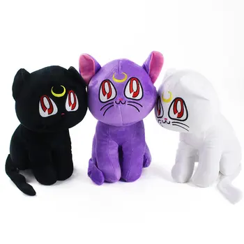 28 cm, plīša rotaļlieta Luna baltais kaķis, melnais kaķis, violeta kaķis plīša lelle, rotaļlieta, bērnu dāvanu svētku dāvanu