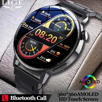 LIGE AMOLED Vīriešu Smartwatch HD Ekrānu, Bluetooth Veselības Rokas Pulksteņi IP67 Waterproof Smart Skatīties Vīrieši Pasūtījuma zvani Viedā rokas Pulksteņi