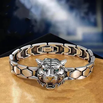 Oriģināls Dizains, Tīģeru Galvas S925 Sudraba Valdonīgs Tiger Zodiaka Aproce Vīriešu Modes Personalizētu Sudraba Dāvanas