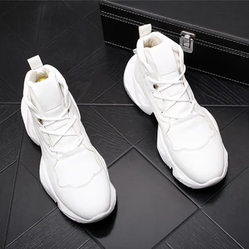 Korejiešu stilā mens casual streetwear, īstas ādas zābaki baltā kurpes platformas boot potītes botas masculinas zapatos de hombre vīrietis