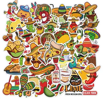 50GAB Meksikāņu Stilā Pārtikas Uzlīmes, Vinila Cute Karikatūra Ģitāra Pica Vistas Roll Decal Uzlīmes uz DIY Klēpjdatoru Moto Bagāžas Ledusskapis