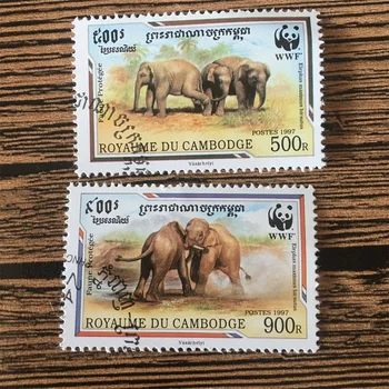 2gab/Set Kambodža Pēc Markas 1997 Zilonis Izmantot Pēc Atzīmēti Pastmarkas Savākšanai