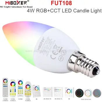 MiBoxer FUT108 4W RGB+PKT Sveču Spuldze E14 Bāzes AC110V 220V LED Lampas, 2.4 G Smart Gaismas Remote / WiFi APP Alexa Balss Vadība