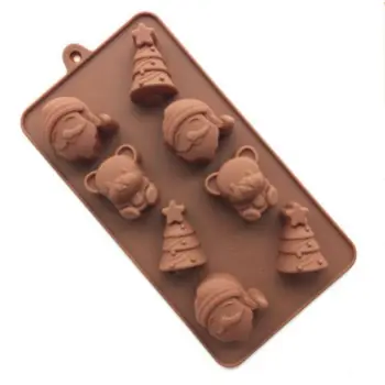 Karstā pārdošanas!8 pelējuma pārtikas klases silikona sveķu, Ziemassvētku Vecītis,lācis,ziemassvētku eglīte modelis, kas nav stick Šokolādes Pelējuma silikona moldes
