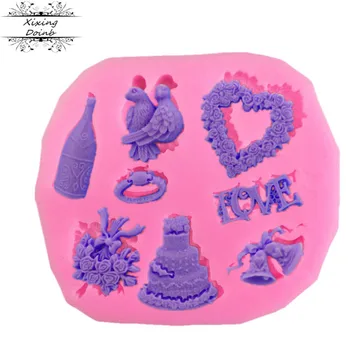 Miera balodis / love / ziedu pušķis silikona veidnē cukura amatniecības kūka dekorēšanas rīku, mīkstās konfektes, šokolādes pelējuma cepšanas ierīces