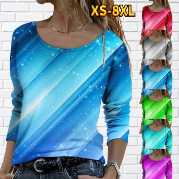 2023 Vintage Top Pavasara Rudens Gadījuma T-krekls Sievietēm Apaļu Kakla Vintage Izdrukas ar garām Piedurknēm Ziemas Ikdienas Iela Džemperi T-krekls