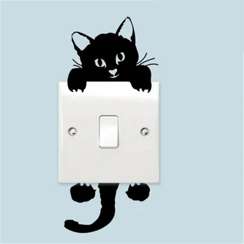 Melns Jauki Kaķis Gaismas Slēdzi Tālruņa Sienas Uzlīmes DIY Mājas Apdare Karikatūra Dzīvniekiem, Sienas Uzlīmes PVC Sienas Māksla