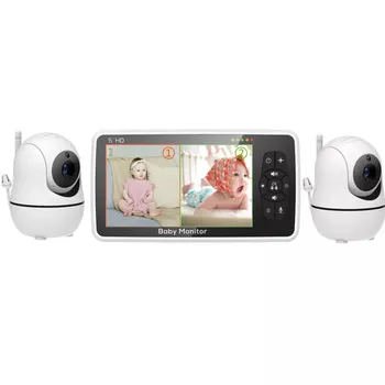 5 collu Video Baby Monitor ar Divu Kameru un Audio, Nakts Redzamības, 4X Zoom, 1000ft Diapazons 2-Way Audio Temperatūras Sensors Šūpuļdziesma