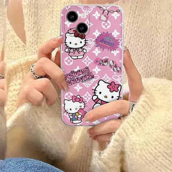 Hello Kitty Anime Multfilmas Rozā Telefonu Gadījumā iPhone13 12ProMax Aizsargātu Apvalks Mīksts silikagela Meitene Kawaii Dekorācijas, Aksesuāri, Dāvanas