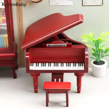 1 Komplekts 1:12 Leļļu Namiņš Miniatūras Koka Klavierēm Ar Krēslu Simulācijas Flīģeļa Modelis Dzīvojamā Istaba Rotājumu Dekoru Rotaļlietas