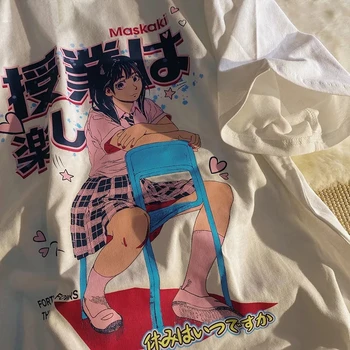 Japāņu Anime T-krekls Sieviešu Drēbes Vasaras Īsām Piedurknēm Zaudēt Streetwear Tee Sieviešu Apģērbu Lielajam T Krekls Harajuku t-veida Topi