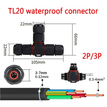 IP68 Ūdensnecaurlaidīga Savienotājs, T Veida TL20 2/3 Pin Elektrisko Termināla Adapteris Vadu Savienotāja Skrūvi Pin LEDLight Āra Savienojums