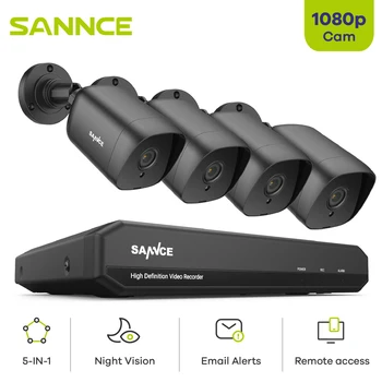 SANNCE 1080P Lite Video Drošības Sistēmas 1080N 5IN1 H. 264+ 4CH DVR Ar 2X 4X Āra Atmosfēras Novērošanas Kameras CCTV Komplekts