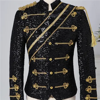 Ekskluzīvu Michael Jackson melns balts pušķis sequin tērpus skatuves naktsklubs, bārs vīriešu grupa rock dziedātājs kostīmu vīriešu jaka 5XL