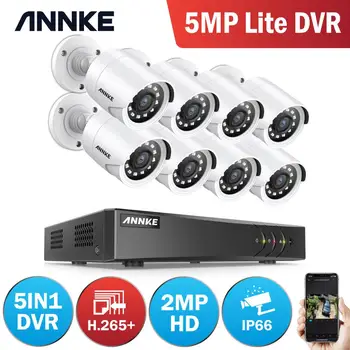 ANNKE 8CH 5MP Lite 5in1 DVR 2MP HD Video Novērošanas Sistēmas H. 265+ Ar 8X TVI Bullet Ūdensizturīgs Āra CCTV Drošības Kameras