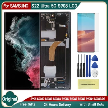 100%Oriģināls AMOLED Displejs Samsung S22 Ultra 5G LCD skārienekrānu, Digitizer S22 Ultra LCD Displejs S908 S908B S908U Ar Punktiem