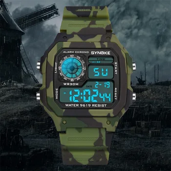 SYNOKE Pulksteņi Vīriešu Sporta Digitālo Āra Stila Skatīties Maskēties Militāro Zaļā Alarm Chronograph Daudzfunkciju Vīriešu rokas pulksteņi