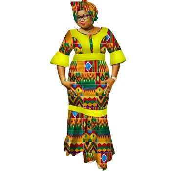 Jaunu Dashiki Sieviešu Garās Kleitas ar Lakatu Bazin Riche Āfrikas Raibs Kleitas Sievietēm Āfrikas Stila Apģērbu WY3183