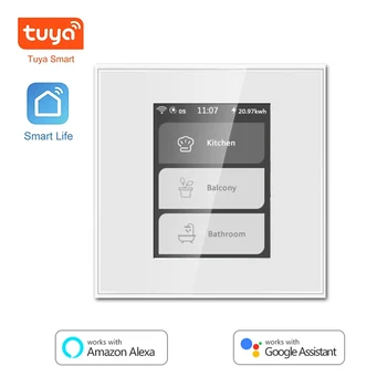 Tuya WiFi LCD Smart Gaismas Slēdzi Aizkaru Slēdzi, Atbalsta Alexa, Google Home Balss Kontroles 1/2/3 Banda Izvēlēties Smart Touch Switch
