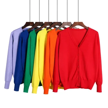 Queechalle 25 Krāsas trikotāžas jakas pavasara rudens jaka sievietēm gadījuma garām piedurknēm topi, V kakla cieto sieviešu džemperis mētelis