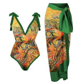Vintage Krāsains Ziedu Print Viengabala Peldkostīms Tauriņu Beachwear Sievišķīgi Slim Bikini Komplekts Pulcējās Augsta Vidukļa Šiks Peldkostīmi