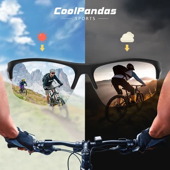 CoolPandas 2022 Photochormic Vīriešiem Polarizētās Saulesbrilles Sieviešu Sporta Brilles Daļēji bez apmales Rāmis Toņos Āra UV400 Oculos De Sol