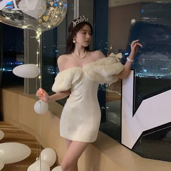 Sieviešu High-End Mazo Dress Birthday Party Slim Kleita Baltā Dāmas Puses franču Gaismas Luksusa Īsi Svārki Korejas Japāna