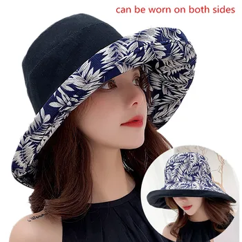 Dubultā Sānu Spaini Cepures Sievietēm, Jaunās Drukas Sauļošanās Hat Visor Sieviešu Baseina Klp Platām Malām Sunbonnet Fedoras Vasaras Pludmales Saules cepures