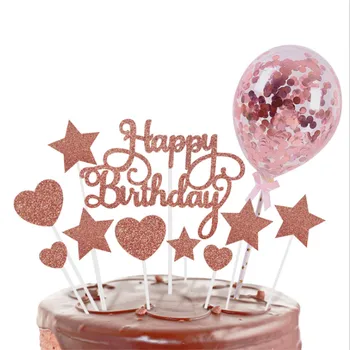 1set Rose Gold Kūka Toppers Konfeti Balonu Kūka Dekori Zvaigžņu Kūku Dekori Pieaugušo Laimīgu Dzimšanas dienas Kūka Rotājumi Rīki Mazulis