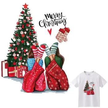 Priecīgus Ziemassvētkus Ielāpus Drēbes DIY Mazgājams Sieviete, T-Kreklu Siltuma Pārneses Siltuma Uzlīmes Skaista Meitene Dzelzs Par Appliqued