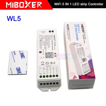 MiBOXER 5 IN 1 LED Kontrolieris WL5 2.4 G WiFi 15A Vienu krāsu,PKT,RGB,RGBW,RGB+PKT Led Lentes reostats Atbalstu Amazon Alexa Balss